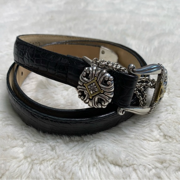 Brighton Women’s Black Leather Western Boho Belt Silver Filigree Buckle Size 34 main image 8